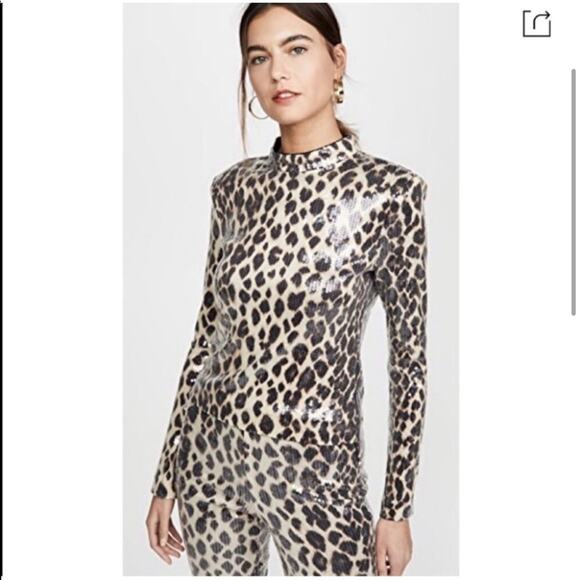 A.L.C. Marshall Sequin Leopard Print Mockneck Top In Brown Multi - Picture 2 of 9
